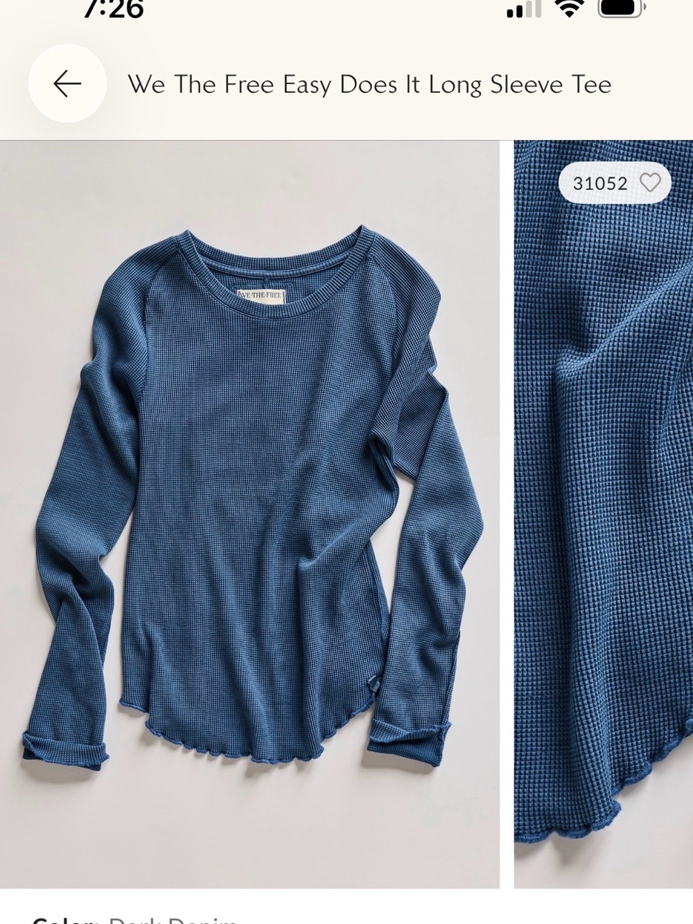 We The Free Easy Does It Long Sleeve Tee in Dark Denim - Large